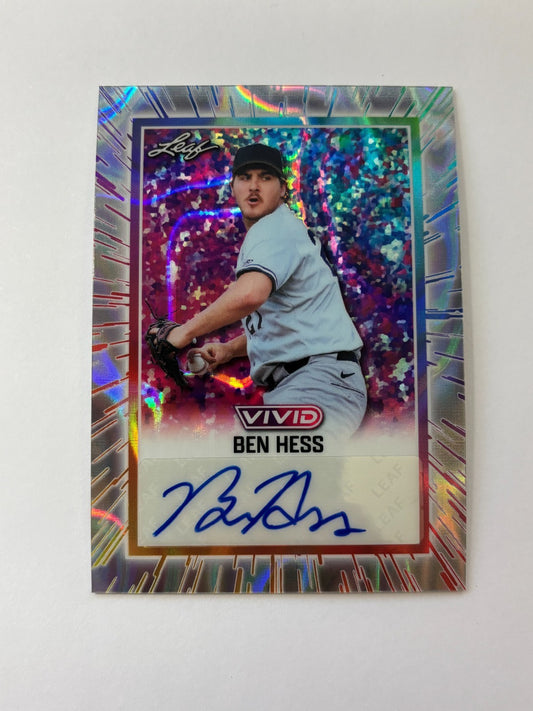 2025 Leaf Vivid #BA-BH1 Ben Hess AUTO RC Prizm Shimmer 3/3  NY Yankees MLB