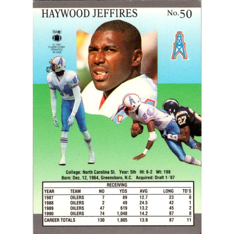 Haywood Jeffires Signed 1991 Fleer Ultra Card #50 Houston Oilers NFL Auto