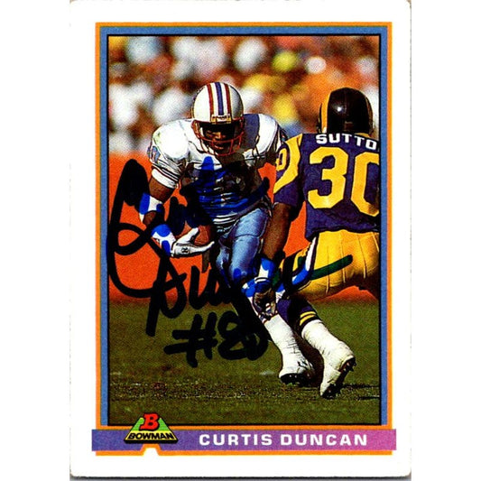 Curtis Duncan Signed 1991 Bowman Card #182 Houston Oilers NFL Auto