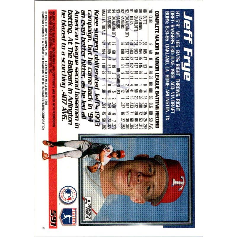 Jeff Frye Signed 1995 Topps #591 Card Texas Rangers Auto Autographed