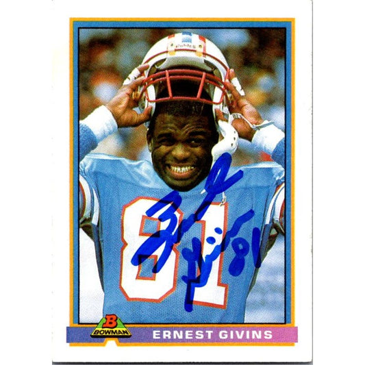 Ernest Givins Signed 1991 Bowman Card #190 Houston Oilers NFL Auto