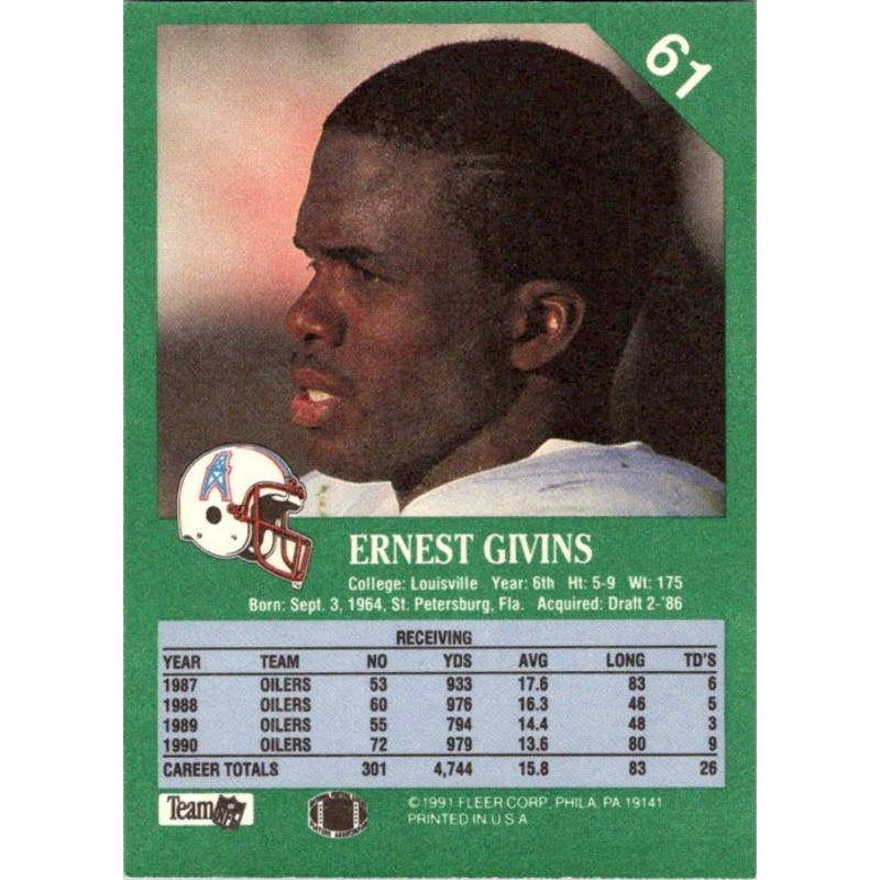 Ernest Givins Signed 1991 Fleer Card #61 Houston Oilers NFL Auto