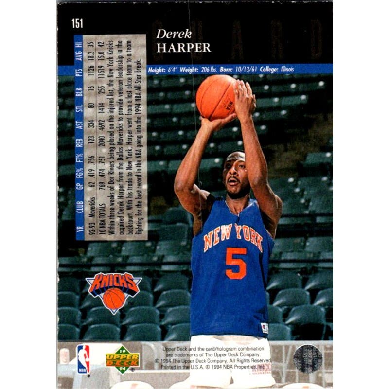 Derek Harper Signed UD Electric Court #151 1993-94 Card New York Knicks Auto NBA