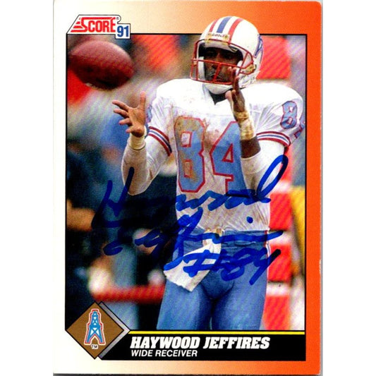 Haywood Jeffires Signed 1991 Score Card #377 Houston Oilers NFL Auto